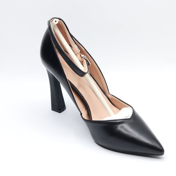 DANAZANA Women Chain Ankle Strap Flare Heels Women's Closed Toe Pumps Stilettos - Picture 2 of 4